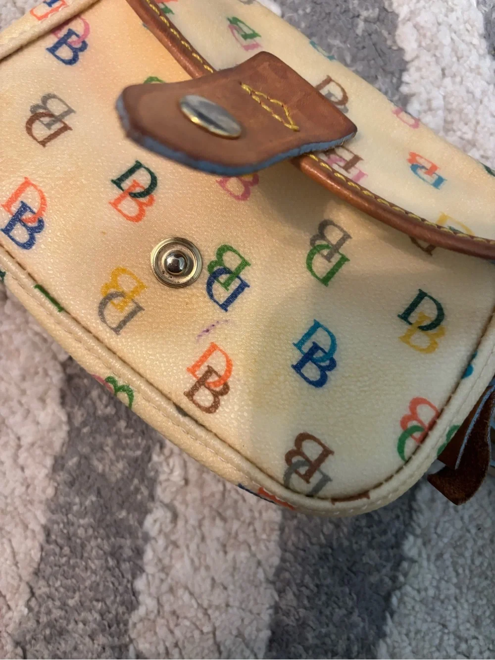 Dooney & Bourke Cream Multicolor Logo Wristlet with Leather Trim